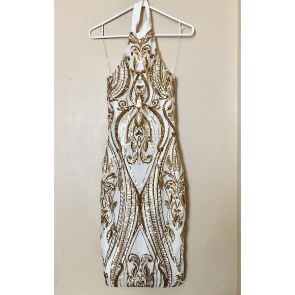 Fashion Nova Dresses & Skirts - Gold Sequin Mock Neck Midi Dress